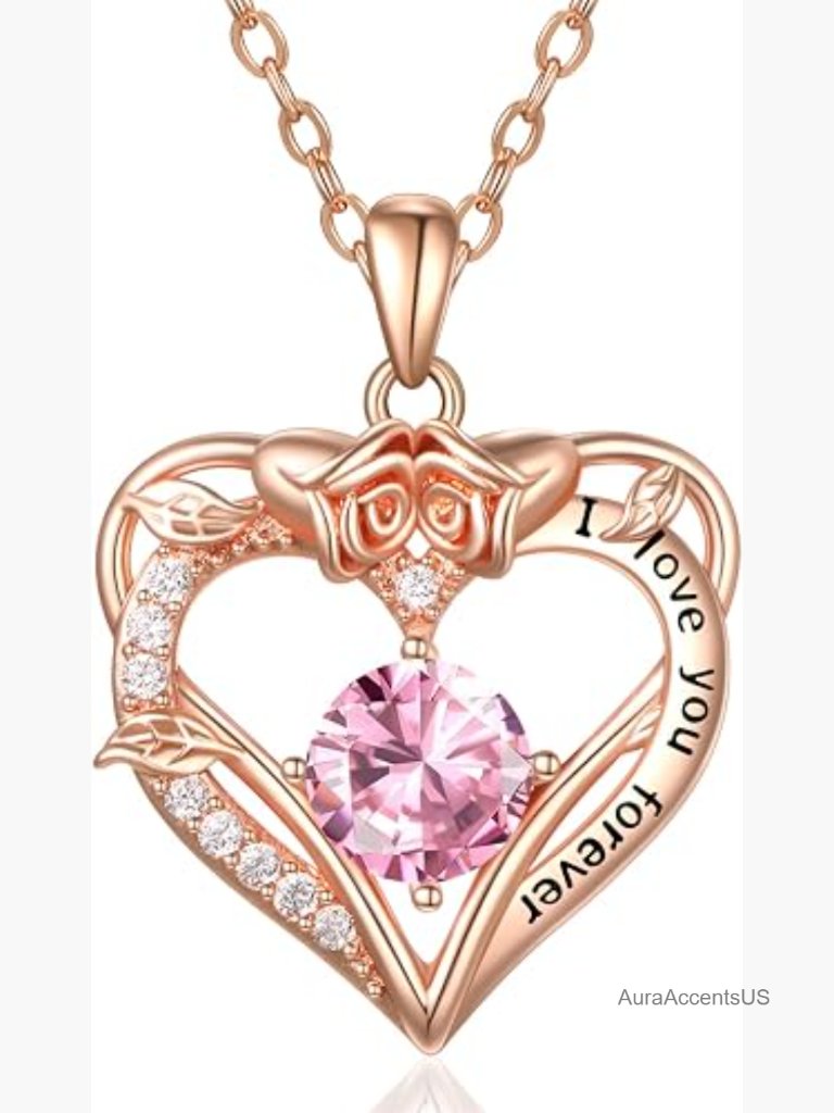Rose Gold Heart Pendant Necklace With Cubic Zirconia 182 Inch Chain